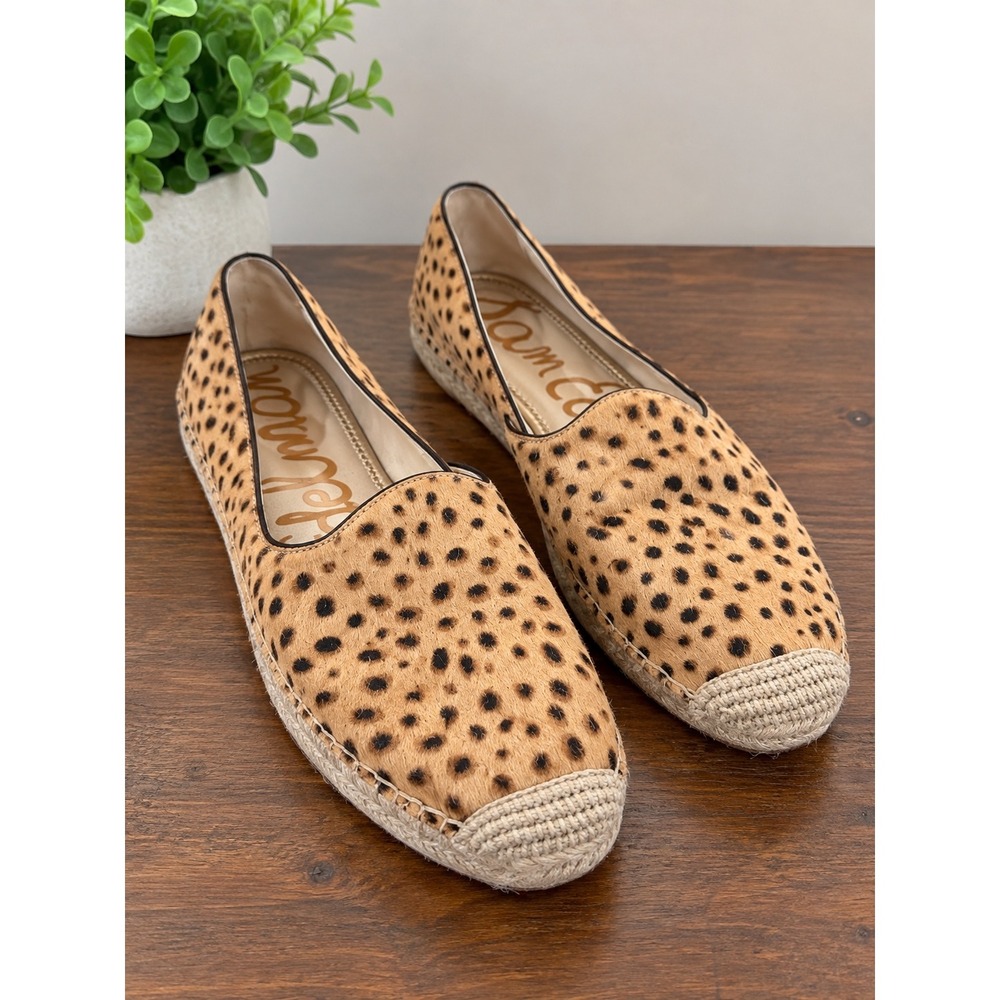 Sam Edelman Kesia Cheetah Print Calf Hair Espadrille Flats Tan Black 8M Leather